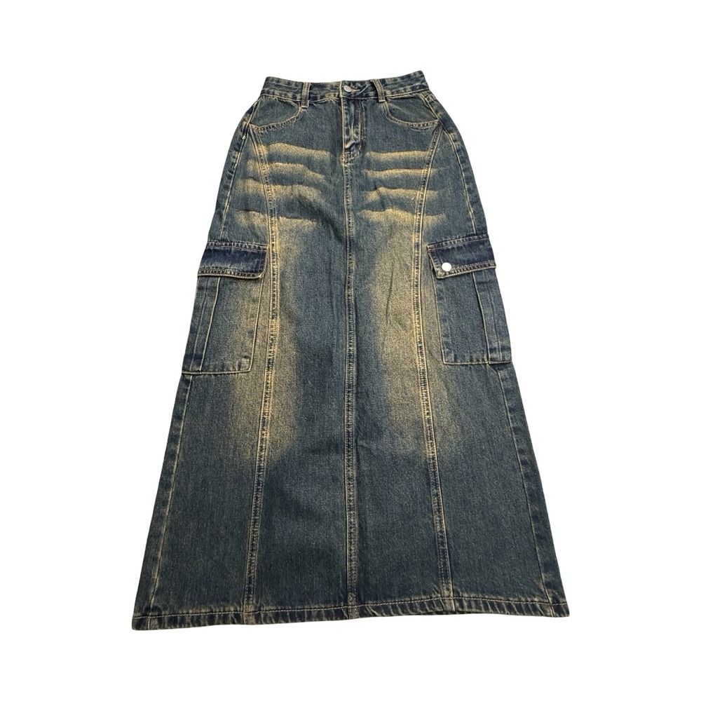 Worldwide Denim Cargo Skirt Women S 26x34 Blue Wash Utility Workwear